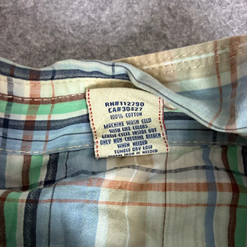 True Religion Men's Size XXL Western Plaid Snap Shirt Blue Green 100% Cotton
